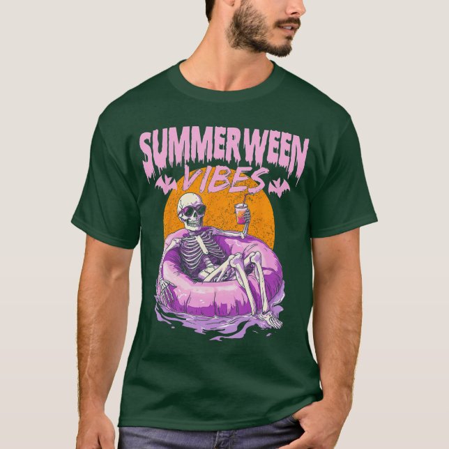 Camiseta Summerween Vibes Funny Summer Halloween Skeleton o (Anverso)