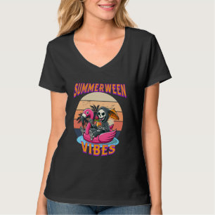 Camiseta Summerween Vibes Grim Reaper Flamingo Floor Retro