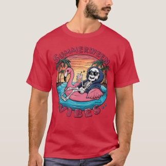 Camiseta Summerween Vibes Halloween Summer Fun Flamingo Ske