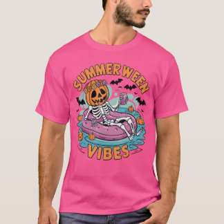 Camiseta Summerween Vibes Halloween Summer Fun Flamingo Ske