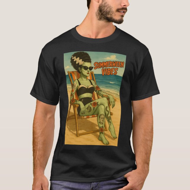 Camiseta Summerween Vibes Retro Beach Tee de estilo gótico (Anverso)