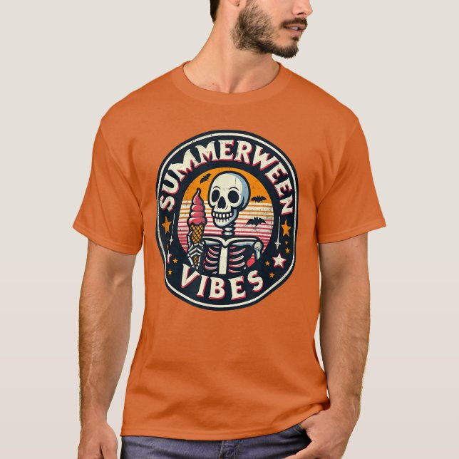 Camiseta Summerween Vibes Skeleton Ice Cream Summer Vacatio (Anverso)