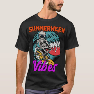 Camiseta Summerween Vibes Skeleton Spooky Surfing T-Shirt