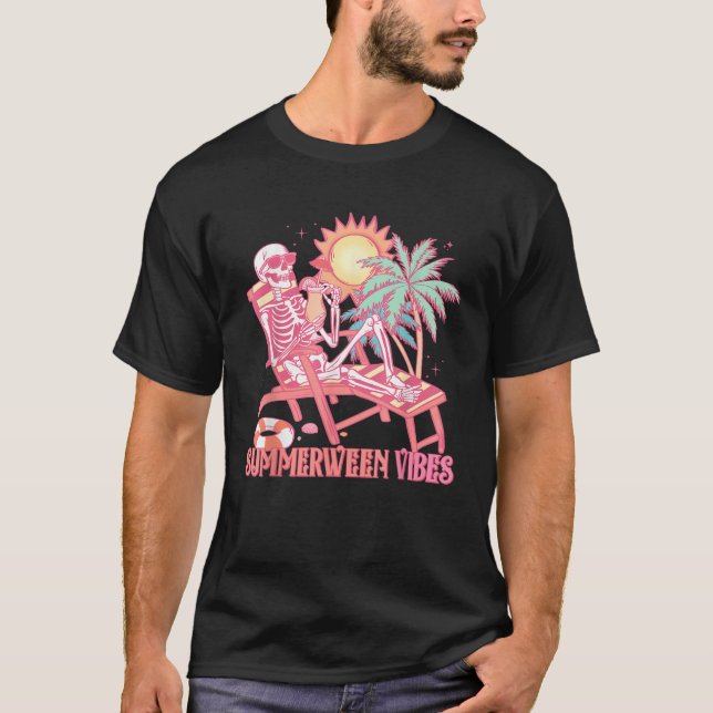 Camiseta Summerween Vibes Skeleton Summer Vacation Beach Fu (Anverso)