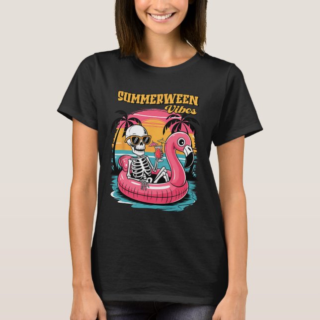 Camiseta Summerween Vibes Skeleton Summer Vacation Funny Ha (Anverso)