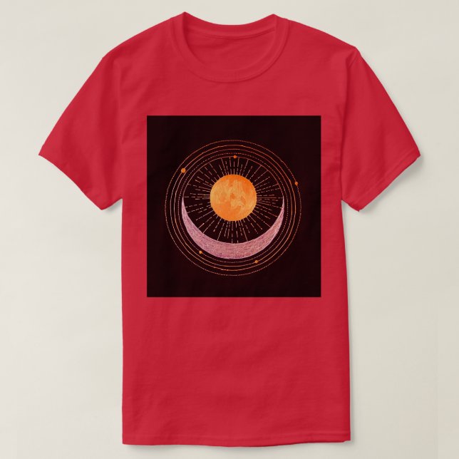 Camiseta Sun and crescent moon gold silver on black (Diseño del anverso)