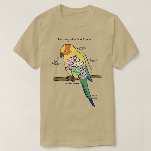 Camiseta Sun Conure Funny Parrot Anatomía de un conuro sola (Diseño del anverso)