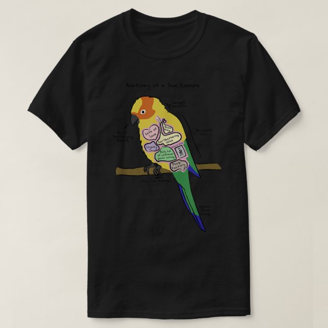 Camiseta Sun Conure Funny Parrot   Anatomy of a Sun Conure  (Diseño del anverso)