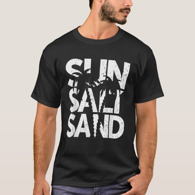 Camiseta Sun Salt Sand Palm Tree Hawaii Beach Summer Vacati (Anverso)