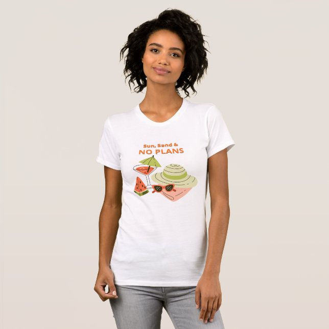 Camiseta Sun, Sand & No Plans – Playa de Verano Di (Anverso completo)