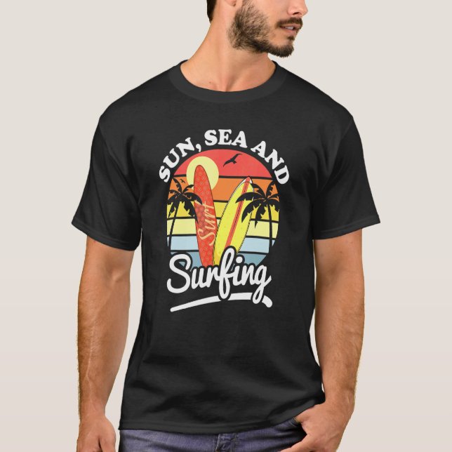 Camiseta Sun Sea And Surfing Beach Sunset Surfboard 1 (Anverso)