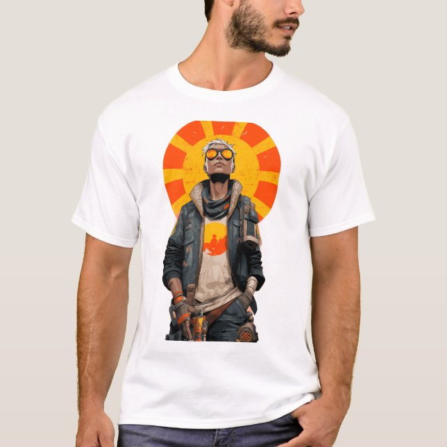 Camiseta Sunburst Scout – Post-Apocalyptic Hero Portrait (Anverso)
