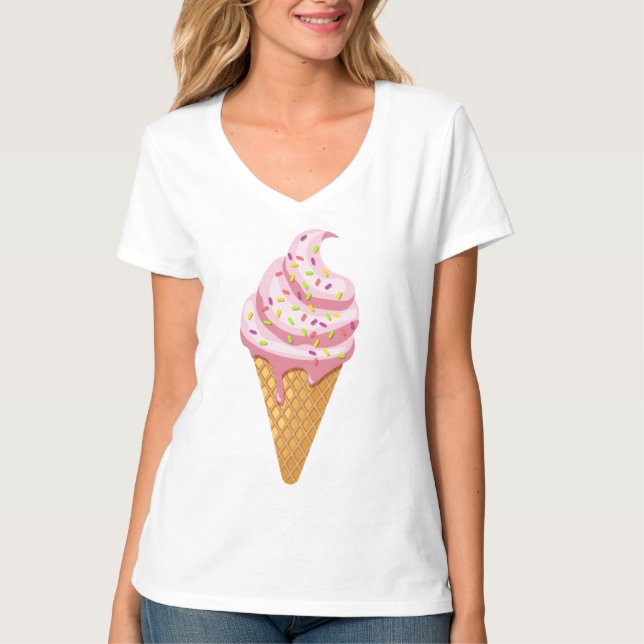 Camiseta Sundae de fresa en cono de gofre con tope T-Sh (Anverso)