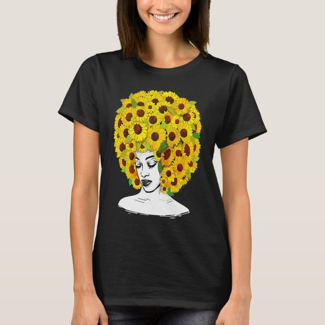 Camiseta Sunflower Afro Women Black Queen African American  (Anverso)