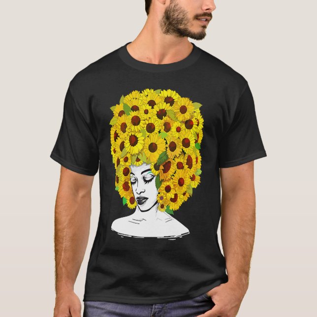 Camiseta Sunflower Afro Women Black Queen African American  (Anverso)