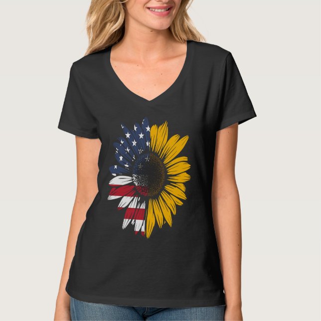 Camiseta Sunflower American Flag Flower Petals Patriotic 4t (Anverso)