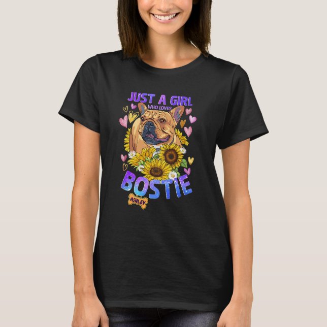 Camiseta Sunflower Boston Terrier Chica ama a Dog (Anverso)