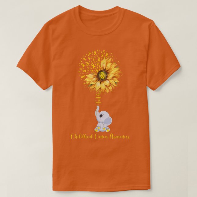 Camiseta Sunflower Elephant Gold Ribbon Childhood Cancer Aw (Diseño del anverso)