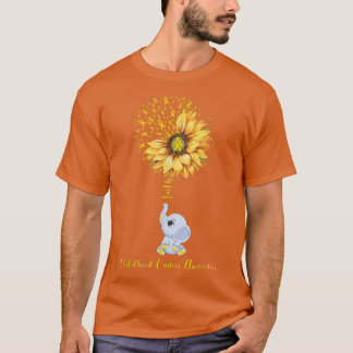 Camiseta Sunflower Elephant Gold Ribbon Childhood Cancer Aw