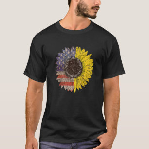 Camiseta Sunflower Estadounidense Bandera Vintage Gráfico 4