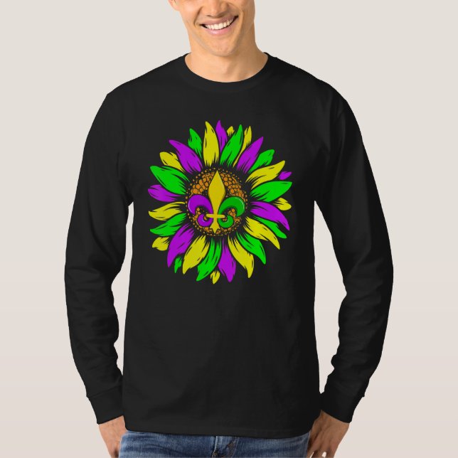 Camiseta Sunflower Fleur De Lys Mardi Gras Funny New Orlean (Anverso)