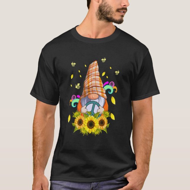 Camiseta Sunflower Gnome With Bee Hippie Gnomies Flower Gir (Anverso)
