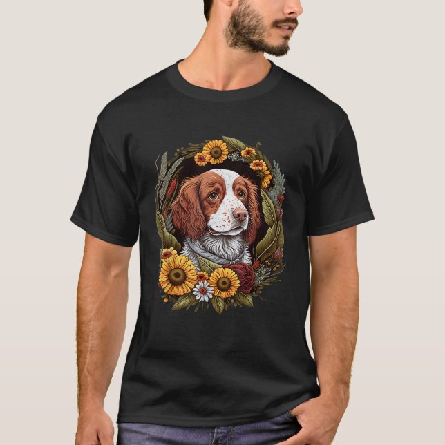 Camiseta Sunflower Hippie Floral Brittany Spaniel Dog T Shi (Anverso)