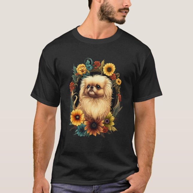 Camiseta Sunflower Hippie Floral Pekingese Dog (Anverso)