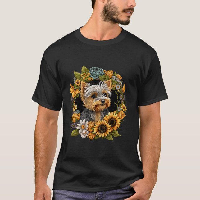 Camiseta Sunflower Hippie Floral Yorkie Dog (Anverso)