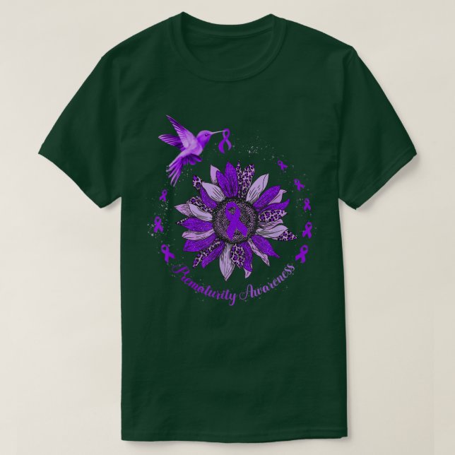 Camiseta Sunflower Hummingbird Purple Ribbon Prematurity Wa (Diseño del anverso)