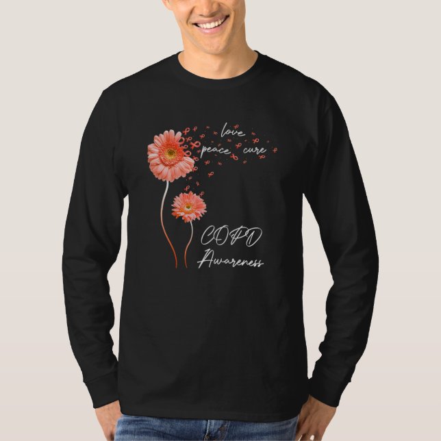 Camiseta Sunflower Peace Love Cure Orange Ribbon COPD Aware (Anverso)