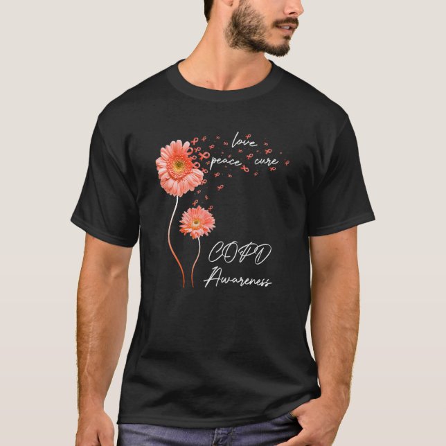 Camiseta Sunflower Peace Love Cure Orange Ribbon COPD Aware (Anverso)