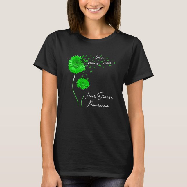Camiseta Sunflower Peace Love Cure Ribbon Liver Disease Awa (Anverso)
