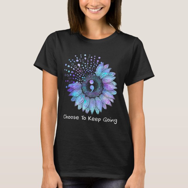 Camiseta Sunflower Teal Purple Ribbon Suicide Prevention Aw (Anverso)