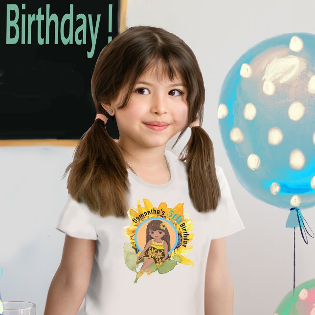 Camiseta Sunflower Watercolor Quinto Chica Cumpleaños (Sunflower Watercolor Fifth Girl Birthday T-Shirt)