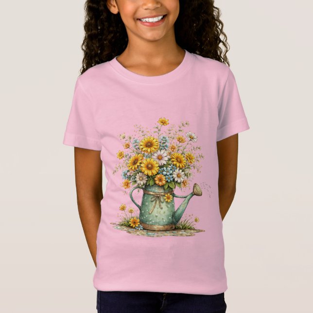 Camiseta Sunflower Watering Can Floral Garden Art (Anverso)