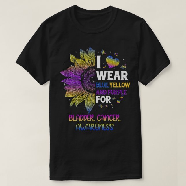 Camiseta Sunflower Yo Uso Cáncer De Paleta Azul Amarillo Pú (Diseño del anverso)