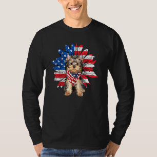 Camiseta Sunflower Yorkshire Terrier Dog Bandera Americana