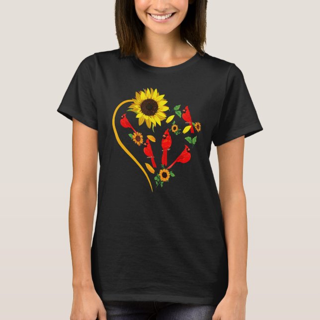 Camiseta Sunflowers Cardinal Birds Cute Heart Shape Funny B (Anverso)