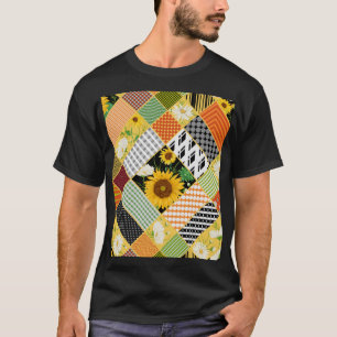 Camiseta Sunflowers Chamomile, Patchwork Watercolor.
