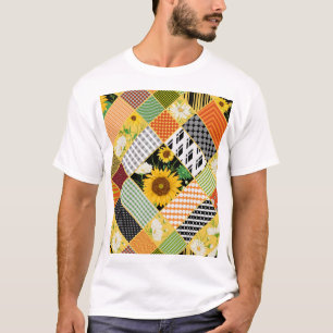 Camiseta Sunflowers Chamomile, Patchwork Watercolor.