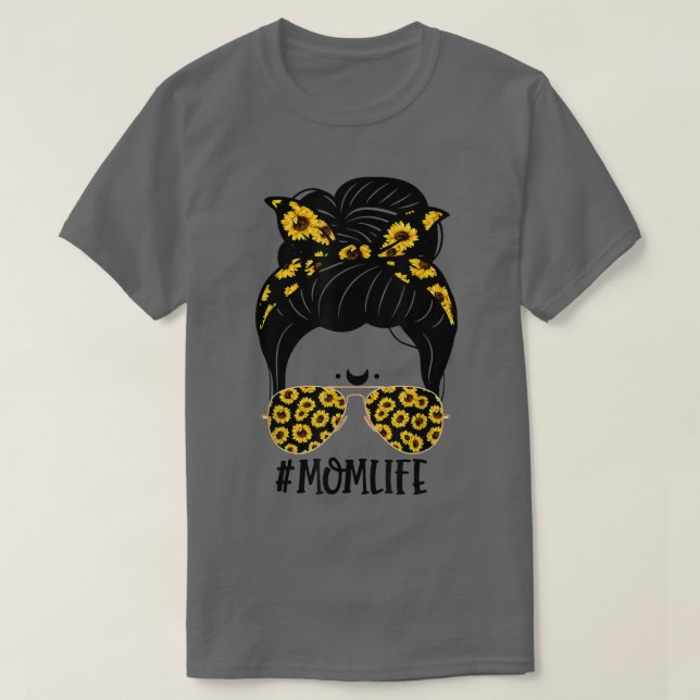 Camiseta Sunflowers Mom Life Mom Skull Bun Hair Gafas de so (Diseño del anverso)