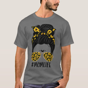 Camiseta Sunflowers Mom Life Mom Skull Bun Hair Gafas de so