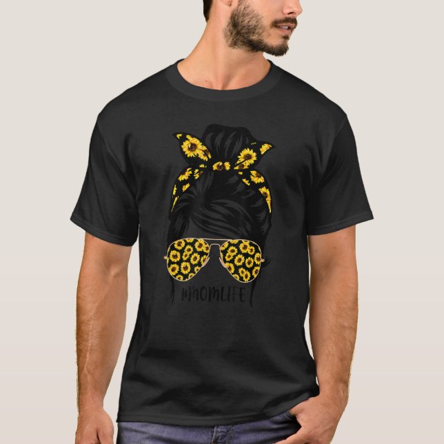 Camiseta Sunflowers Mom Life Mom Skull Bun Hair Gafas de so (Anverso)