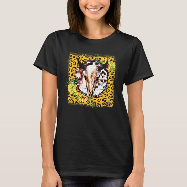Camiseta Sunflowers Western Turquoise Leopardo Cow Bull Sku (Anverso)