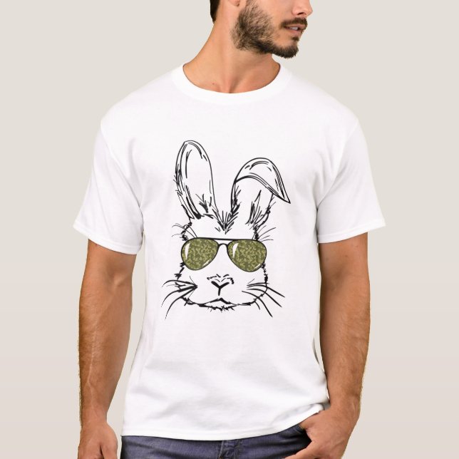 Camiseta Sunglass Bunny Face Camouflage Feliz Día de Pascua (Anverso)