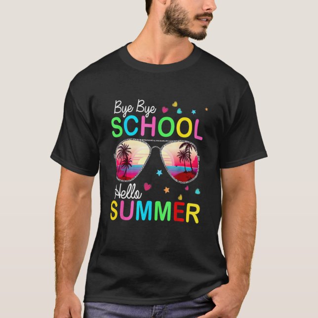 Camiseta Sunglass Hello Summer Teacher Estudiantes Niños (Anverso)