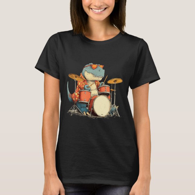 Camiseta Sungles Rockstar Dinosaur With Cool Drums Costume  (Anverso)