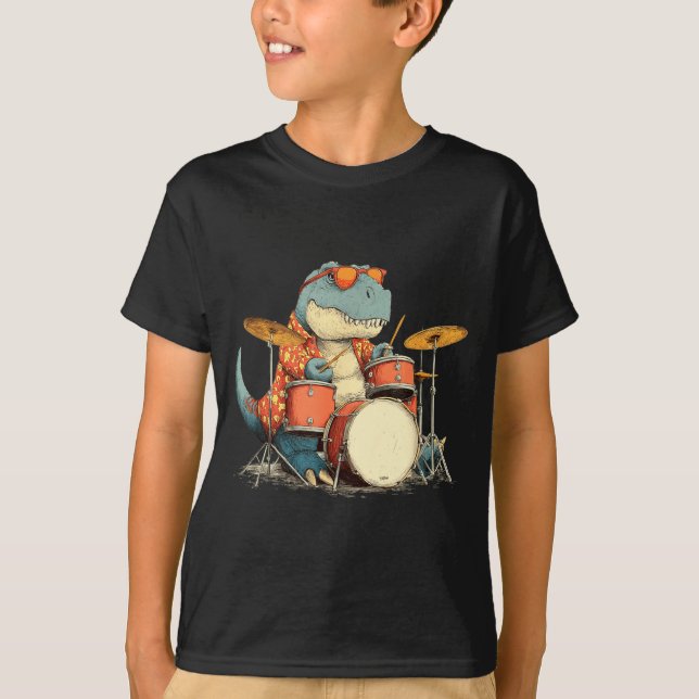 Camiseta Sungles Rockstar Dinosaur With Cool Drums Costume  (Anverso)