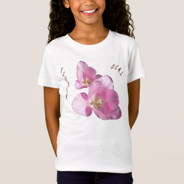 Camiseta Sunny Pink Tulips Flower Girl Babydoll (Anverso)